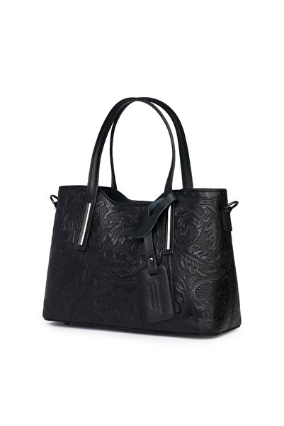 myOwn Geantă Samantha din piele neagră cu imprimeu floral