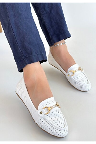 Lisinya Rain White Leather Ballerina Shoes - Tygoo