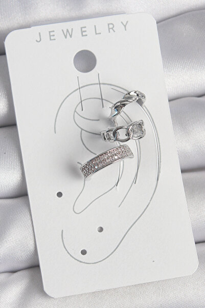 Lisinya Brass Silver Color Zircon Stone 3-Piece Chain Spiral Model Women's Ca...