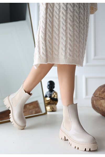 Lisinya Ninle Beige Leather Heeled Boots - Lisinya