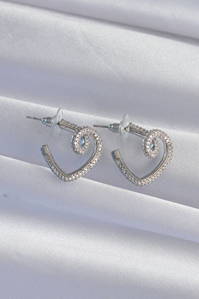 Lisinya أقراط نصف قلب من حجر الزركون النحاسي الفضي -