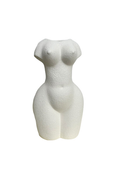 velve Naked ceramic vase, in the shape of a female bust, handmade decoration, pearly white, White