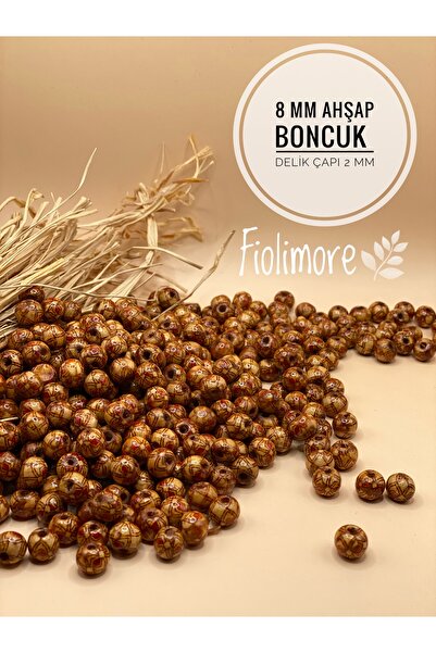 Fiolimore 8 mm Desenli Ahşap Boncuk (25 Gram 110 Adet) Delik Çapı 2 mm Makrom...