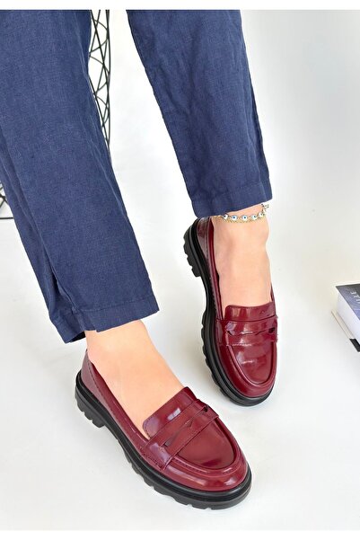 Beta Moda Hub Pantofi Oxford din piele lacuita Narli Burgundy - Lisinya