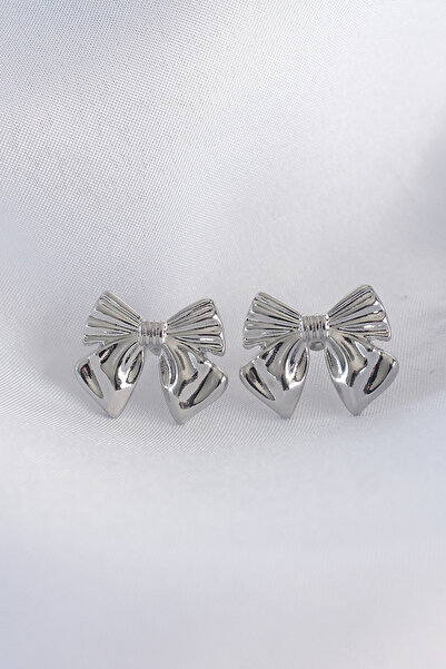 Lisinya Brass Silver Color Bow Earrings - Tygoo
