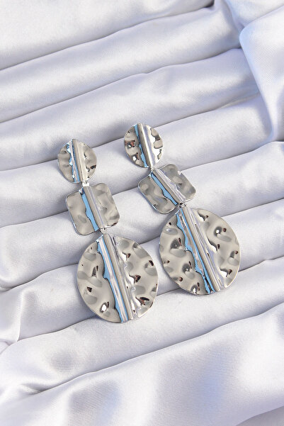 Lisinya Brass Silver Color Geometric Crushed Plate Earrings - Tygoo