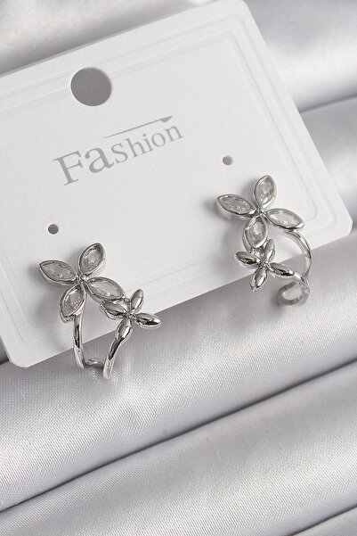 Lisinya Brass Silver Color Zircon Stone 2-Piece Flower Model Women's Earrings...