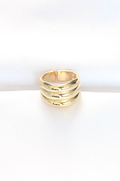 Lisinya Gold Color Adjustable Striped Curved Ring -