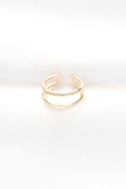 Lisinya Gold Color Adjustable Ring with a Two-Layered Waterway Design -