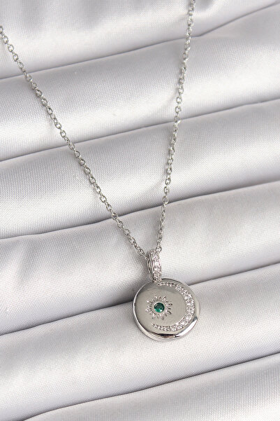 Lisinya قلادة نسائية من الفولاذ 316L بلون فضي مع سلسلة وحجر زركون مطرز على شك...