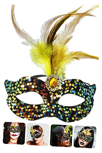 Lisinya Black Velvet with Colorful Sequins and Yellow Feathers and Yellow Sto...