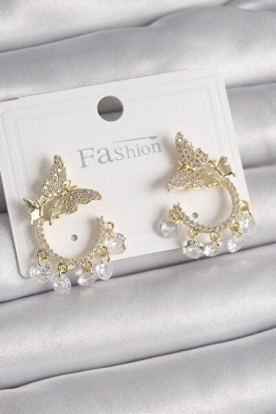 Lisinya Brass Gold Color Zircon Stone Hanging Detail Butterfly Model Women's ...