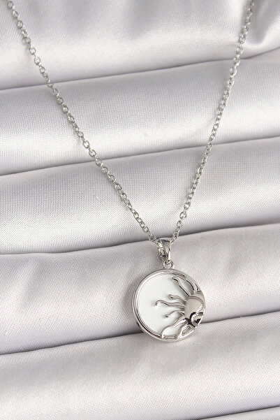 Lisinya سلسلة فضية اللون من الفولاذ 316L مع قلادة نسائية مطلية بالمينا البيضا...