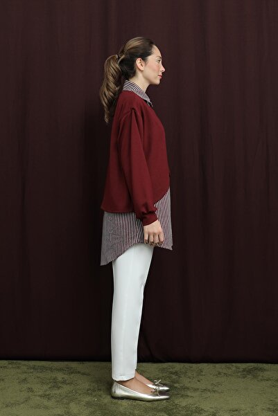 Puane Women's Stripe Detailed Tunic - 10725Tun - Burgundy