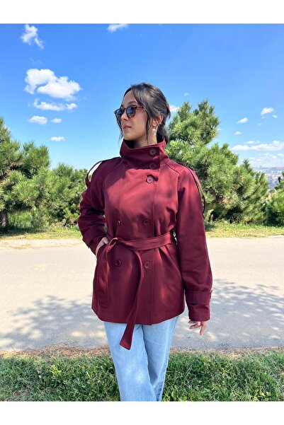 VAZIRADK Belted Stand Collar Trench Coat
