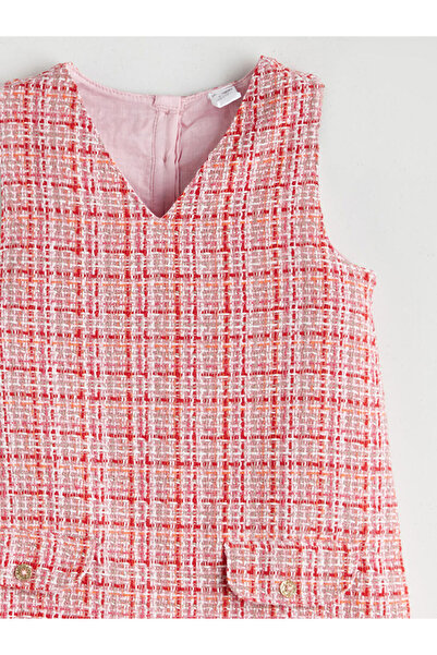 LC Waikiki Pink V-Neck Girls' Dress and Pantyhose