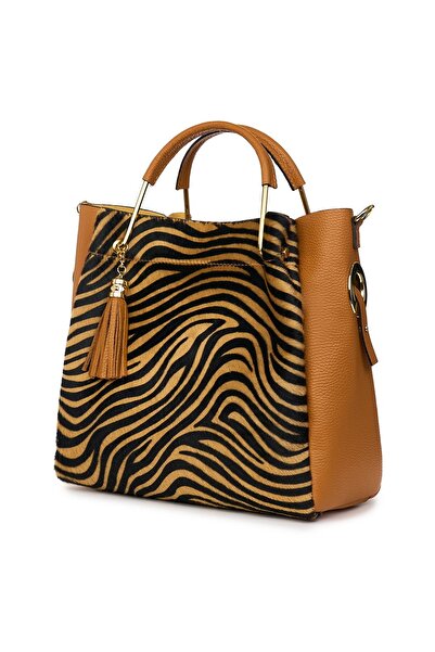 myOwn Geantă Fabiana din piele de ponei, coniac/zebră