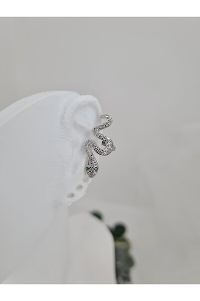 ZEYM COLLECTION Steel Zircon Stone Snake Figured Ear Cuff – Adjustable Ear Cartilage Earring (Silver Color)
