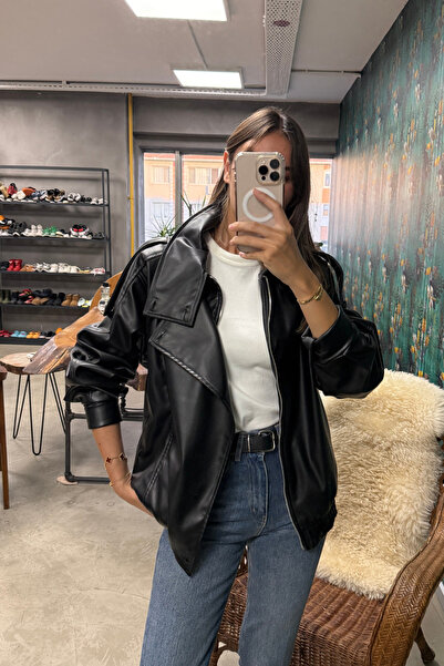 5in1Canpolat Black Stand Collar Bomber Jacket