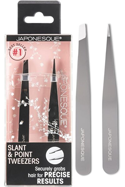 JAPONESQUE Slant & Point Tweezers Set – Precision Hair Removal Tools for Defi...