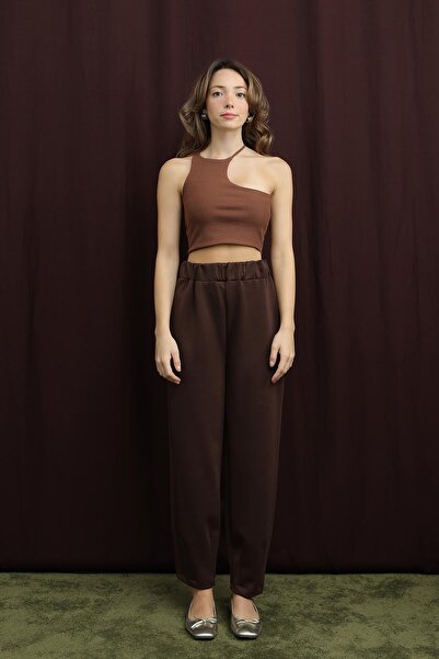 Puane Women's Leg Detail Carrot Pants - 18269Pnt - Brown