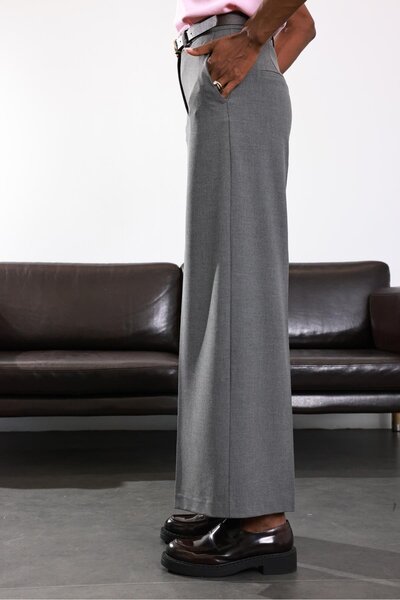 5in1Canpolat Gray Pleatless Straight Cut Fabric Trousers 5190