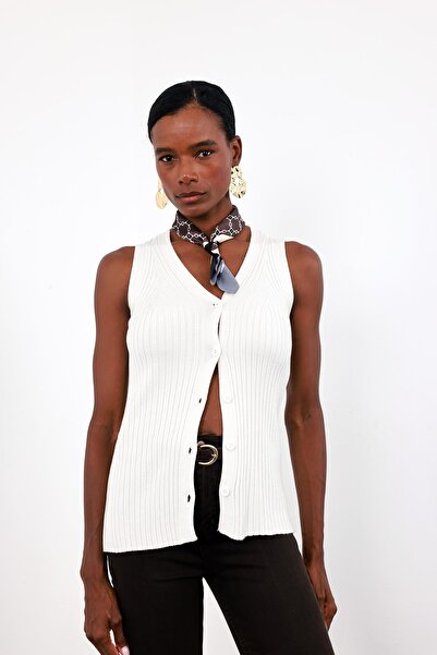 5in1Canpolat Αμάνικο πλεκτό εκρού Premium 1761