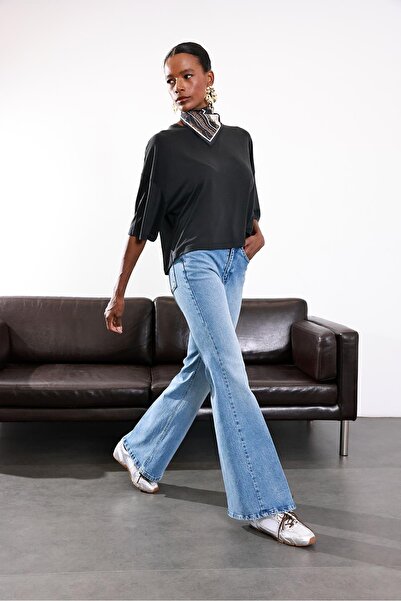 5in1Canpolat Light Blue High Waist Flare Jean 503