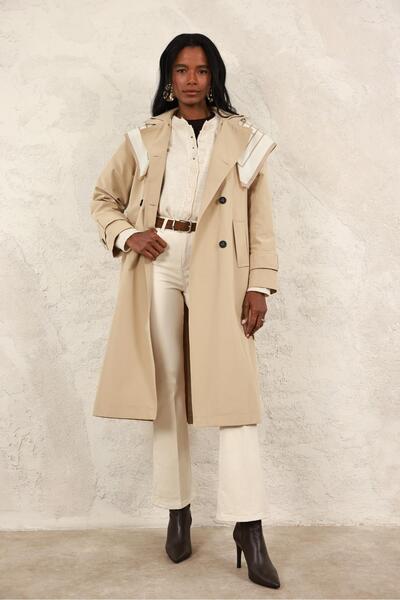 5in1Canpolat Bej Fularlı Trençkot