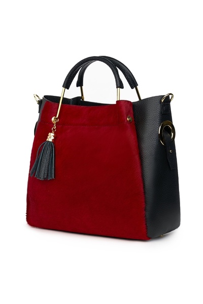 myOwn Δερμάτινη τσάντα Fabiana από τρίχωμα πόνυ σε μαύρο/κόκκινο χρώμα