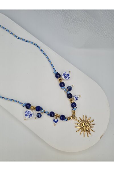 ZEYM COLLECTION Mavi Çin Desenli Güneş Uçlu El Yapımı Ayarlanabilir Çelik Kol...