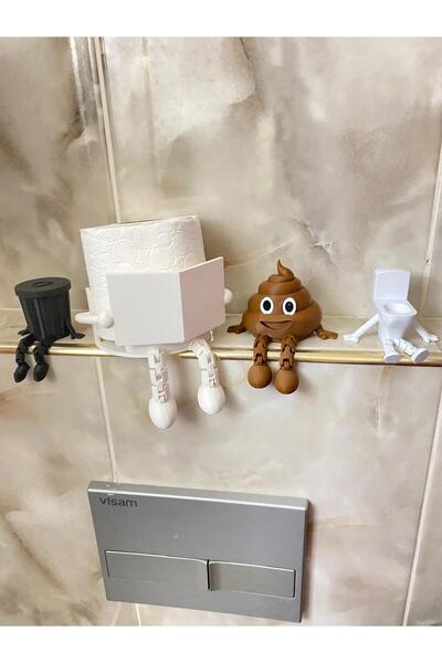 Eta3d 4 lü Tuvalet Banyo Köşesi Seti Kitap Okuyan Peçetelik Çöp Kovası Kaka K...