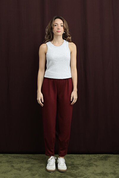 Puane Women's Leg Detail Carrot Pants - 18269Pnt - Burgundy