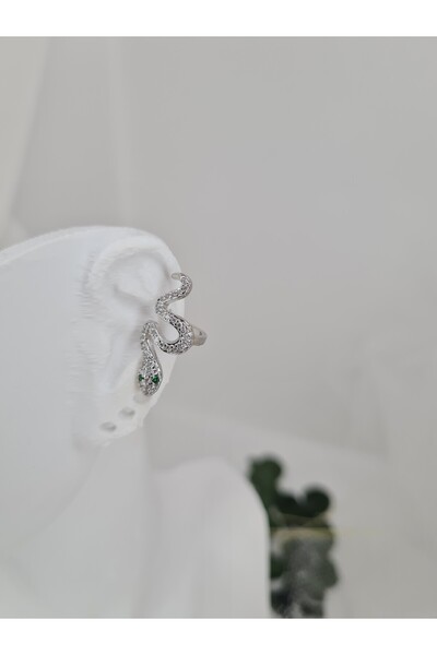 ZEYM COLLECTION Steel Zircon Stone Snake Figured Ear Cuff – Adjustable Ear Cartilage Earring (Silver Color)