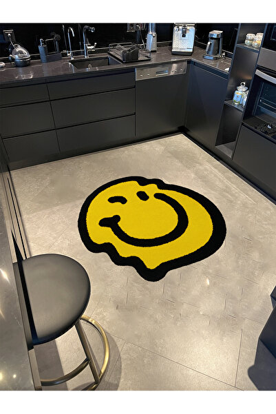Rugs Modern Halı Mosso Yellow Smiling Face Emoji Patterned Woven Base Modern Decorative Rug Mosso342