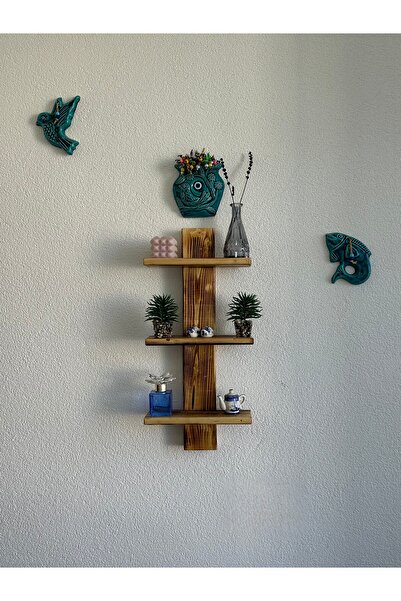 BY AHŞAP DEKOR Doğal Ahşap Raylı 3' Lü Duvar Rafı