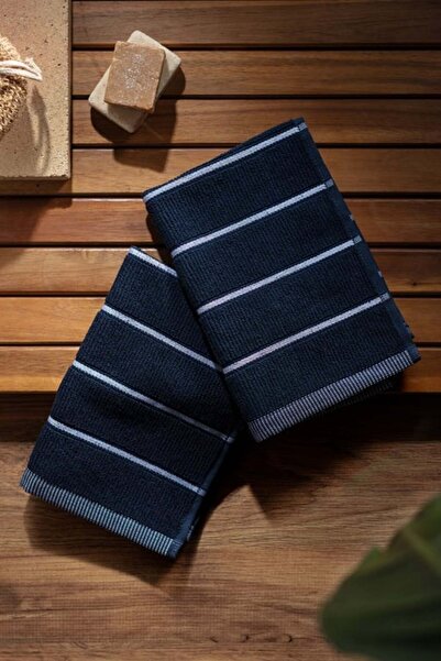 Madame Coco New Season Fayanna 2-Piece 100% Cotton Hand Towel - Navy Blue - N...