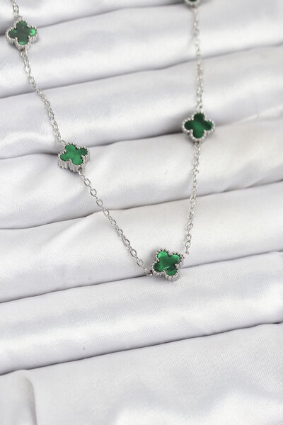 Clariss 316L Steel Chain Silver Color Green Baby Boy Clover Women Necklace