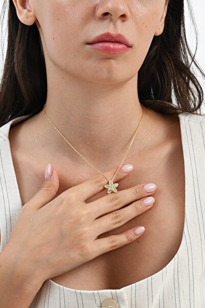 Söğütlü Silver 925 Ayar gümüş altın yaldızlı baget kesim zirkon taşlı sihirli döner çarklı lotus çiçeği kolye SGT