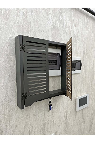 AA AHŞAP Elektrik Pano Düzenleyici Duvar Düzenleyici Ahşap Dekoratif Antrasit Kutu Anahtarlık Düz Çizgi