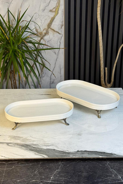 MAY HOME 2-Piece Porcelain Oval Presentation Plate & Food Appetizer Salad Serving Set