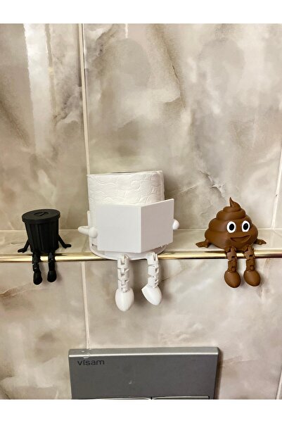 Eta3d 3 lü Tuvalet Banyo Köşesi Seti Çöp Kovası Kitap Okuyan Peçetelik Kaka