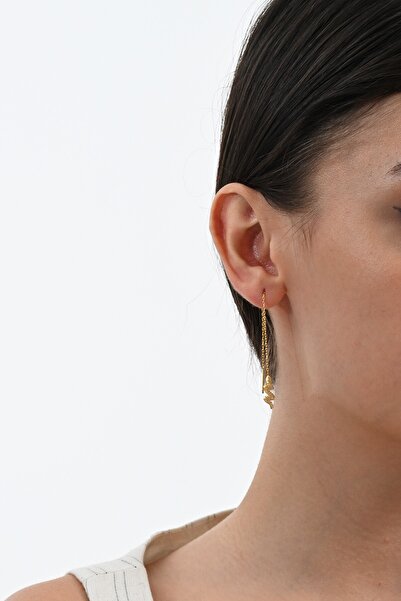 Söğütlü Silver Gümüş altın yaldızlı zirkon taşlı yılan figürlü zincir küpe SGTL13034GOLD