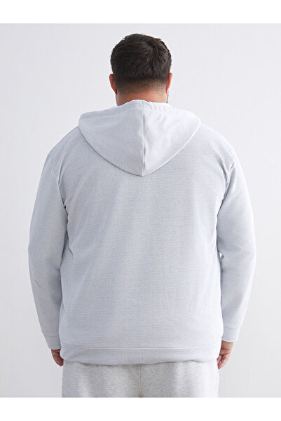 LC Waikiki Gray Plus Size Basic Hooded Men's Zippered Sweatshirt