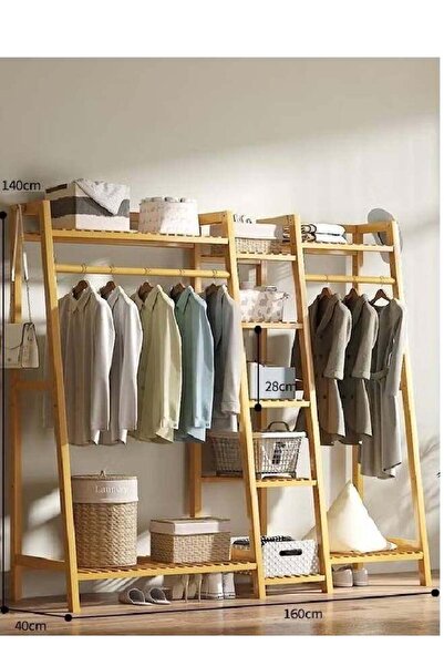 NKX رف ملابس خشبي واسع للغاية بثلاث طبقات مع أرفف وقضبان تعليق ومنظم خزانة مفتوح لغرفة النوم