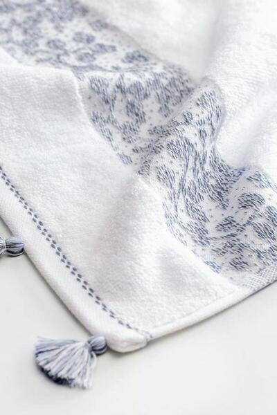 Madame Coco New Season Fayette Bath Towel - Luxury Collection - White/Navy Blue