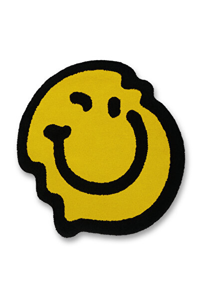 Rugs Modern Halı Mosso Yellow Smiling Face Emoji Patterned Woven Base Modern Decorative Rug Mosso342