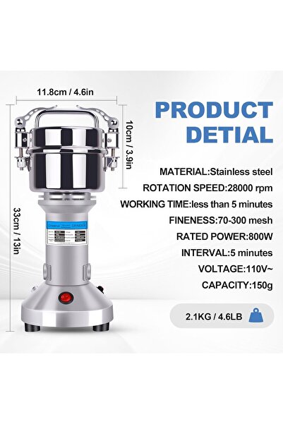 Generic Grain Mill Grinder Spice Grinder Flour Mill High Speed Electric Stainless Steel Pulver