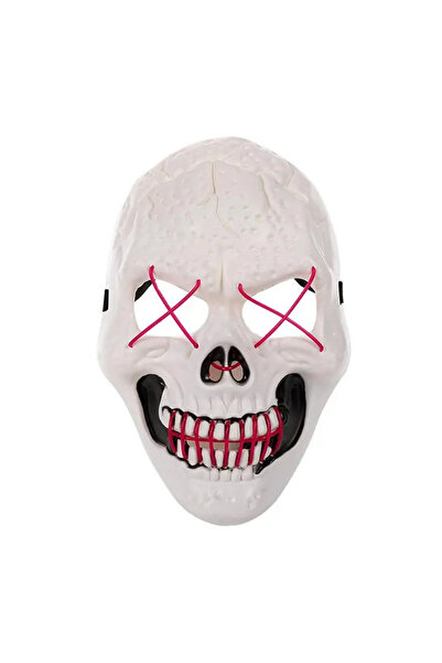 zola Μάσκα για το Halloween, μοντέλο νεκροκεφαλής, Zola, λευκή με ροζ φώτα, πλαστική, 26x17 εκ.