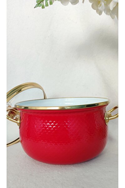 EBRULİEMAYE Red Embossed Small Size Enamel Lux Pot 2 Liters 18 cm Diameter Milk Yogurt Soup Pot